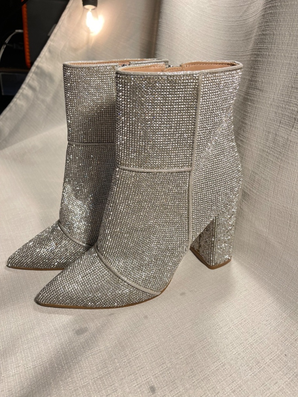 Silver Crystal Embellished Pointed-Toe Ankle Boots - Picture 2 of 9